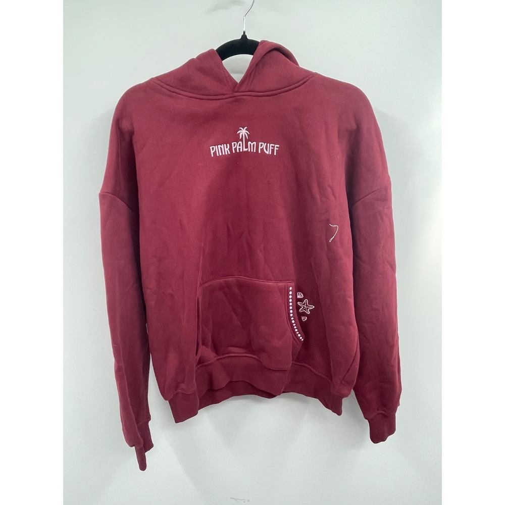 Pink Palm Puff Live in the Moment Hoodie Womens XS Pink Plam Graphic Fleece NWT